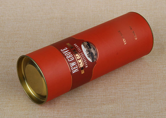 Recyclable Cylinder Red Paper Composite Cans Wine Can Packaging With Flat Lids