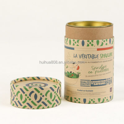 Biodegradable Cylinder Food Grade Paper Tube Can Packaging With Metal Cover