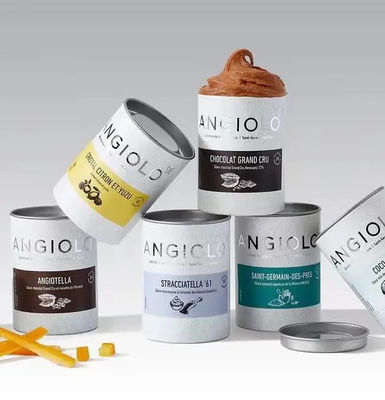Eco Friendly Empty Round Cardboard Ice Cream Food Paper Tube Packaging With Seal Metal Lid