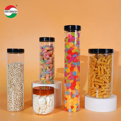 Good Quality Food Grade Clear Plastic Cylinder Plastic Can PET Jar with Screw Top Cover for Soft Candy Food Cookie Noodles