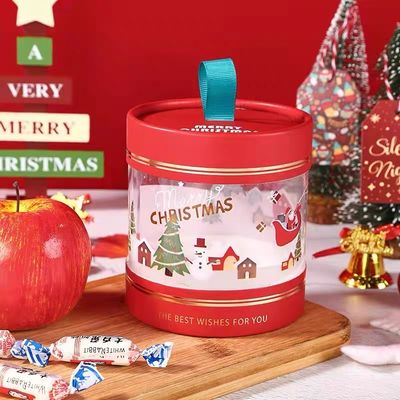 Customized Printing White Cardboard Paper Tube Paper Can for Christmas Gift with Clear Transparent PVC Window