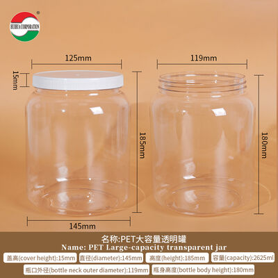 2000/2200/2625ml Food Grade Wide Mouth Clear PET Plastic Jars with Screw Lids Plastic Can clear Bottles Color Lids