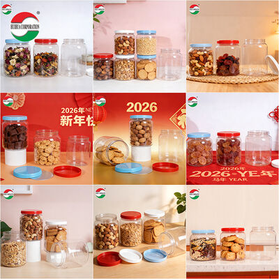 2000/2200/2625ml Food Grade Wide Mouth Clear PET Plastic Jars with Screw Lids Plastic Can clear Bottles Color Lids