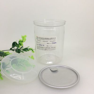 Aluminum Pull Tab Lid Clear Plastic Cylinder Containers/Food Packaging Canister