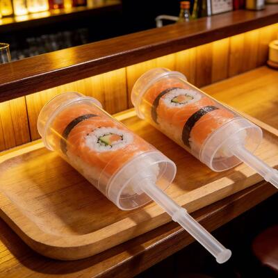 Custom logo New Trendy Eco Friendly PP Plastic Sushi Roll Push up pop Tube Shooter Cup Cylinder Container Packaging with Lid