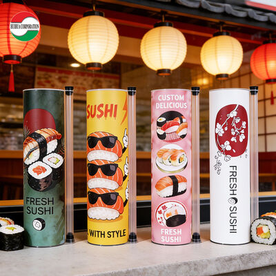 Customized Printed Biodegradable Sushi Push Pop Paper Tube Packaging Food Grade Push up Paper Canister Can