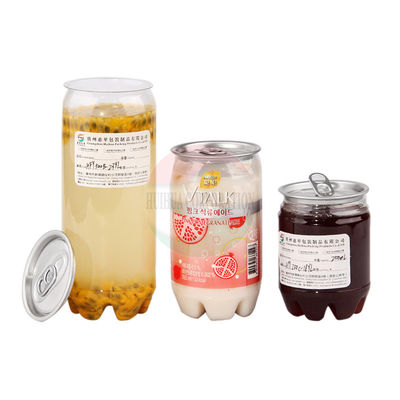 350ml Clear Plastic Cylinder / Beverage Juice Pet Bottle Jar  With Aluminum Easy Open Lid