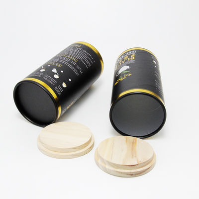 OEM Customized Gold Stamping Food Grade White Cardboard Paper Tube with Wooden Cap Paper Cylinder Container for Tea