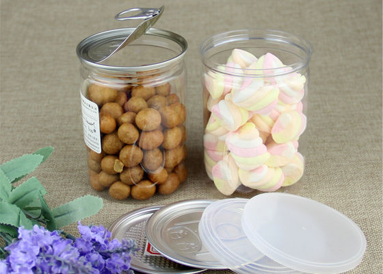 Airtight Clear PET Jar With Aluminum Easy Open Lid For Food / Snacks Packing