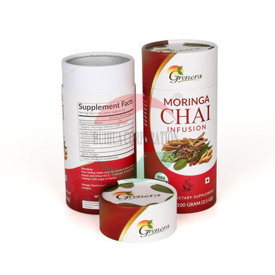 Red Pantone Round Box Paper Tube Packaging Tea Tins Customized