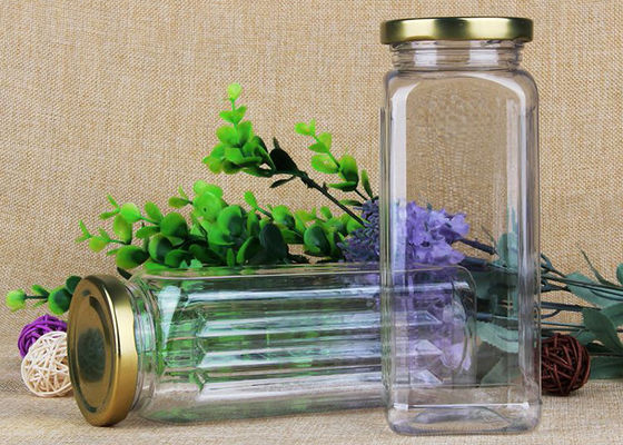 Damp-Proof Square Transparent Plastic Jars With Iron Lid Packaging 550ml