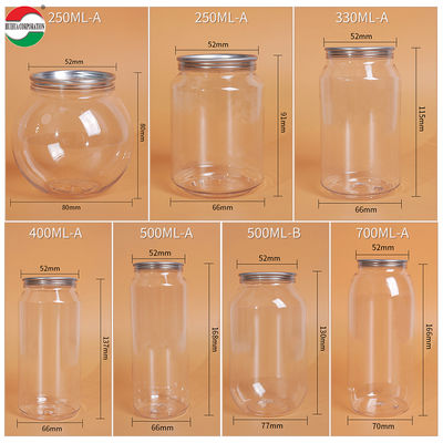 250ml 330ml 400ml 500ml 700ml Custom Size PET Bottle Jar Packaging Beverage Cans Made From Food Grade PET Material Transparent With Press Cover Easy Open Lid