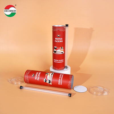 Food Grade Manufacturer Sushi Push Pop up Paper Tube Container with PP Sauce No Leaking Take Out Disposable Paper Packaging