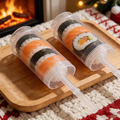 Custom logo New Trendy Eco Friendly PP Plastic Sushi Roll Push up pop Tube Shooter Cup Cylinder Container Packaging with Lid