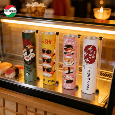 Customized Printed Biodegradable Sushi Push Pop Paper Tube Packaging Food Grade Push up Paper Canister Can