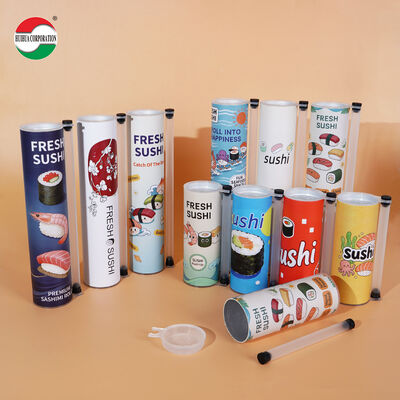 Custom Printed Push Up Sushi Paper Tube Packaging Food Grade Cylinder Can With Soy Sauce Tube Holder