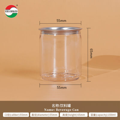 Clear PET Beverage Can with Custom Sizes & Multiple Lid Options, Food Grade Empty Drink Container
