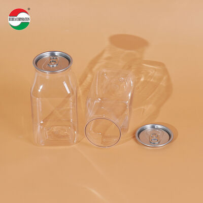 500ml Clear PET Square Beverage Can with Easy Open End Food-Grade Empty Plastic Drink Container