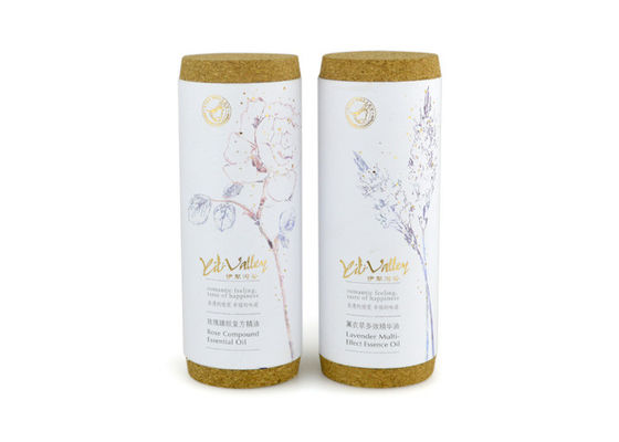 Elegant Gold Stamping Cardboard Tube Packaging with Cork for Perfume / Essential Oil
